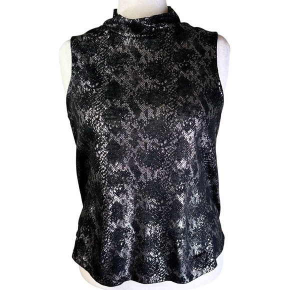Jones New York Black and Silver Mock Neck Sleeveless Blouse Size XL - Picture 1 of 10